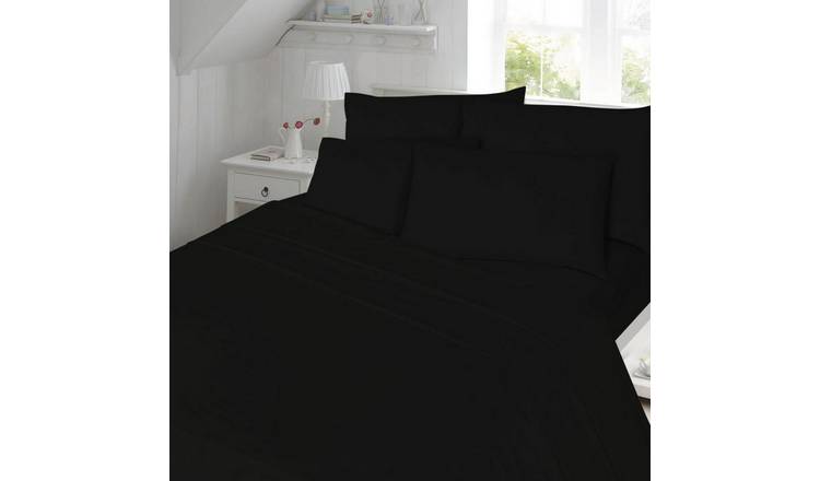 HomeSpace Direct T180 Percale Black Duvet Cover Set - Super King
