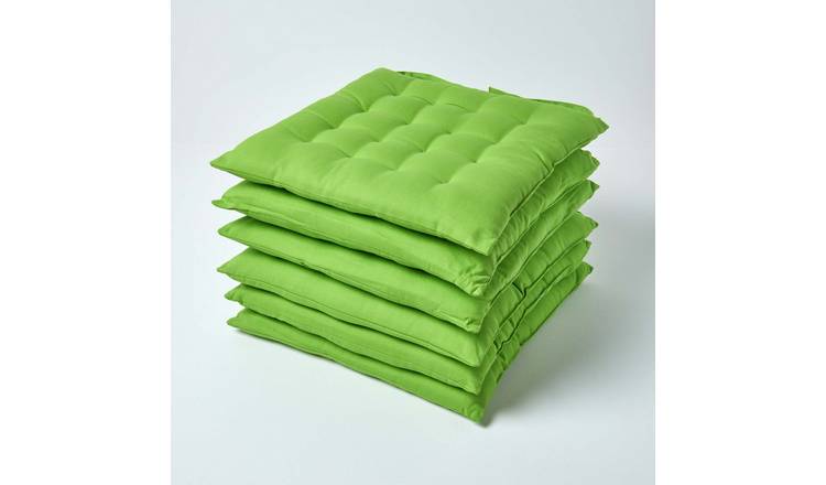 Homescapes Pack of 6 Cotton Seat Pad Chair Cushions - Lime