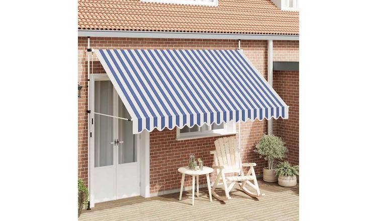 Walplus Manual Polyester Retractable Awning - Blue and White - 350 x 120 cm