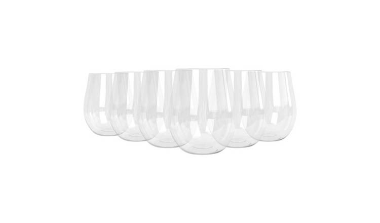 Argon Tableware Reusable Plastic Stemless Wine Glasses - Pack of 6