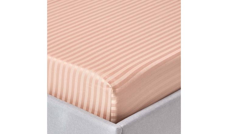 Homescapes Egyptian Cotton Taupe Satin Stripe Fitted Sheet - Small Double