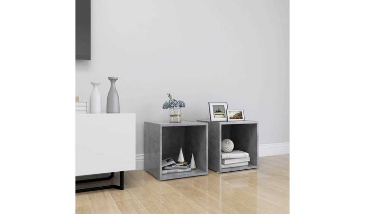 Walplus 2 Piece Engineered Wood TV Cabinet - Concrete Grey - 37 x 35 x 37 cm