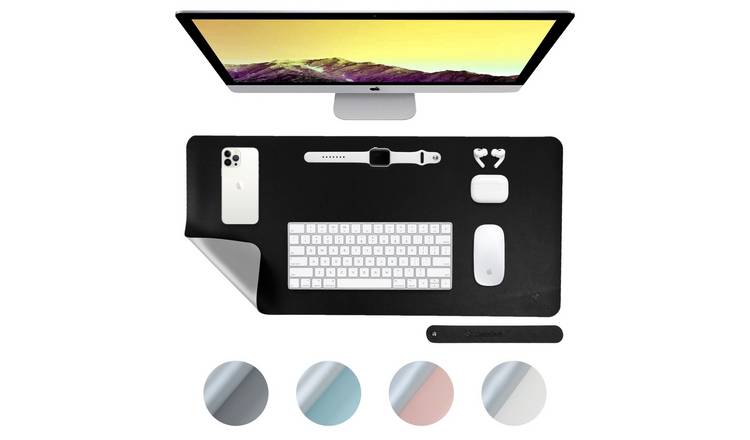 Desiretech Reversible Faux Leather Desk Mat 40 x 80cm - Black & Silver