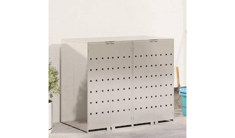 Walplus Stainless Steel Wheelie Bin Store - Silver - 136 x 77.5 x 115.5 cm