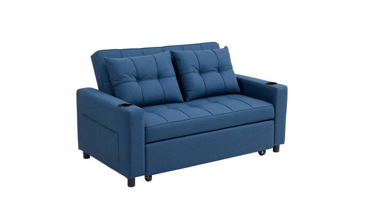 HOMCOM 3 in 1 2 Seater Sofa Bed with Adjustable Backrest - Dark Blue