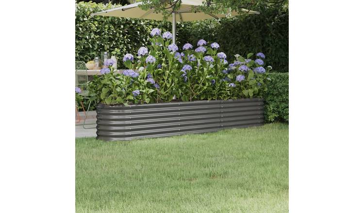 Walplus Galvanised Steel Raised Garden Bed - Grey - 224 x 40 x 36 cm