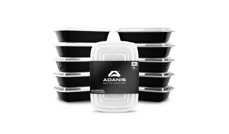 Adanis Pack of 10 Stackable Plastic Meal Prep Containers with Lids - 950ml