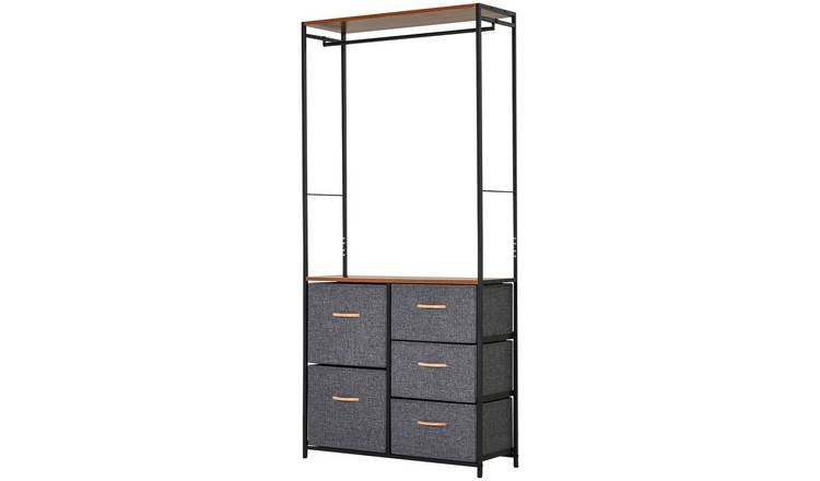 HOMCOM Chest of Drawers with Coat Rack - Brown