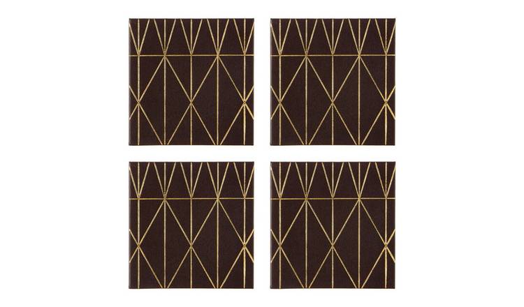 Orsina Set Of 4 Geome Prism Coasters - Black and Gold