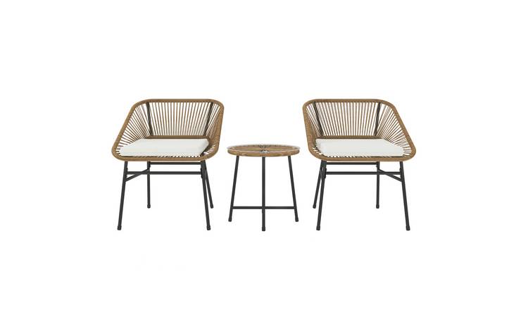 Outsunny 3 Piece Rattan Garden Bistro Set with Cushions - Natural Wood