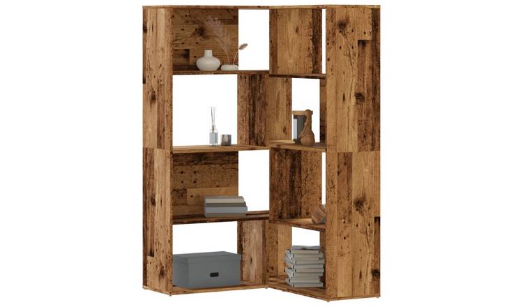 Walplus 4 Tier Engineered Wood Corner Bookcase - Dark Wood - 85 x 85 x 140 cm