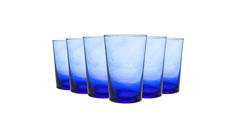 Nicola Spring Meknes Recycled Highball Glasses - 325ml - Blue - Pack of 6