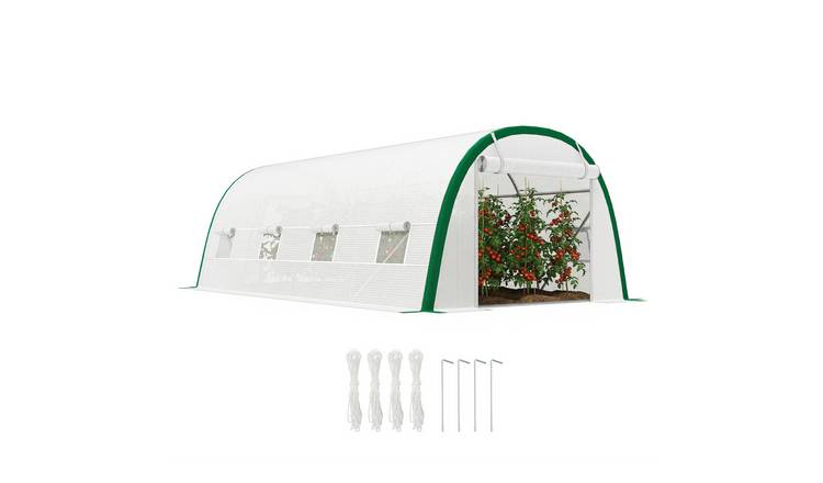 Outsunny Mesh Polytunnel Greenhouse with PE Cover Zipped Doors - White