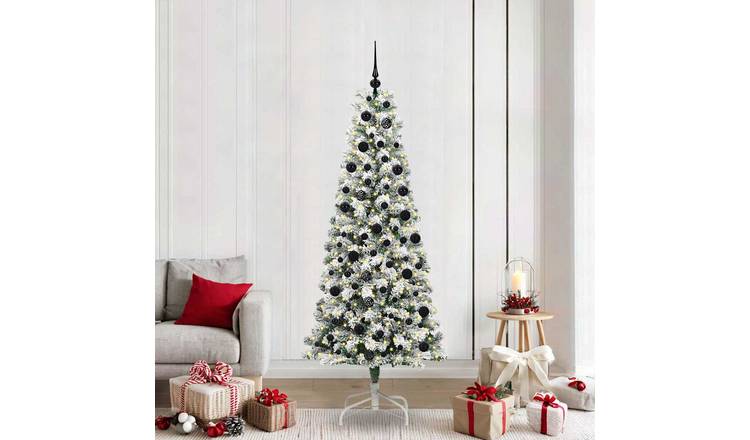 Walplus PVC Hinged Black Ornaments Artificial Christmas Tree - Green - 210 cm