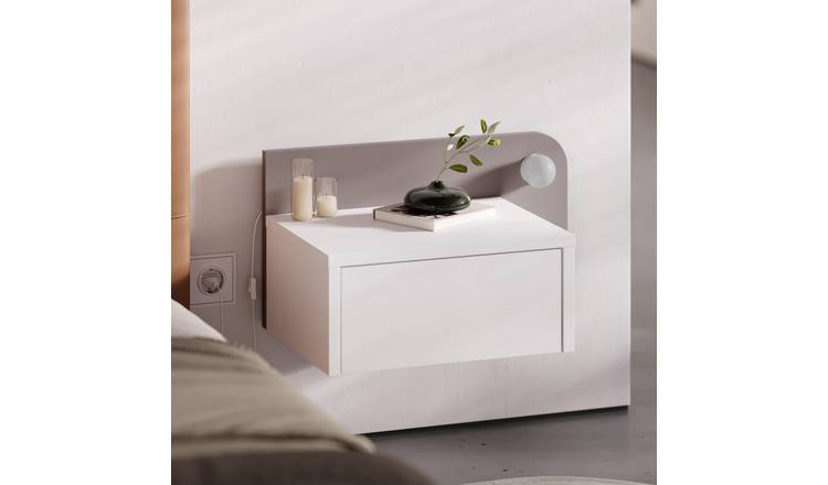 Decortie Dotta Floating Bedside Unit with LED - White, Mocha Grey