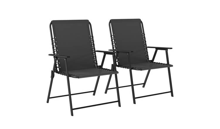 Outsunny Set of 2 Textilene Foldable Garden Chair with Armrest - Black