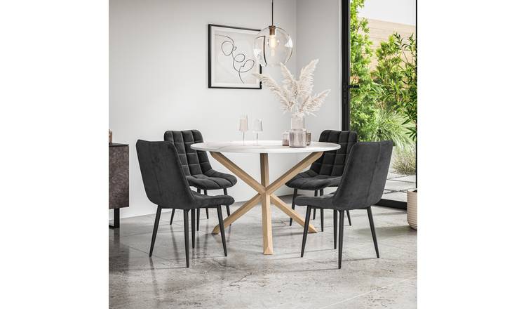 Furniture Online Malvern Nova Marble Top Dining Table & 4 Black Chairs