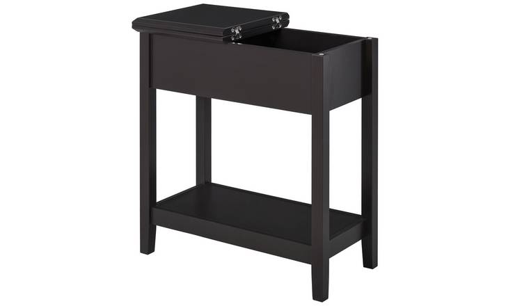 HOMCOM Narrow Flip Top Side Table with Cabinet and Shelf - Dark Coffee