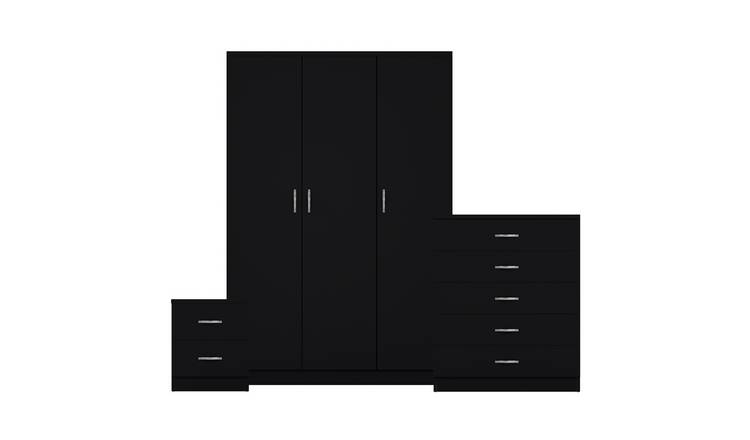 Vida Designs Riano Bedroom Set (Bedside, 5 Drawer Chest, 3 Door Wardrobe)- Black