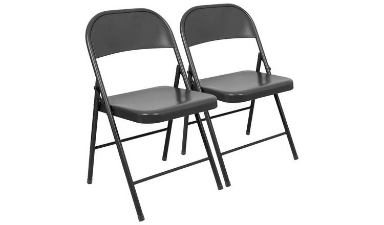 Harbour Housewares Metal Folding Chairs - Matt Black - Pack of 2