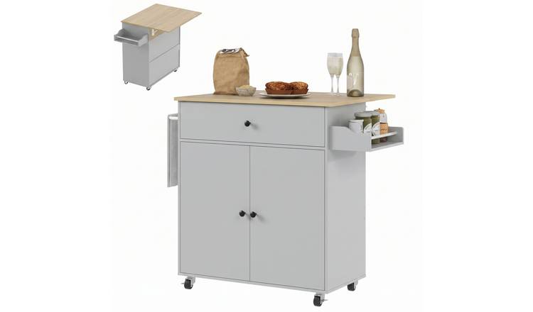 HOMCOM Adjustable Shelf Kitchen Island with Drop Leaf and Spice Rack - Grey