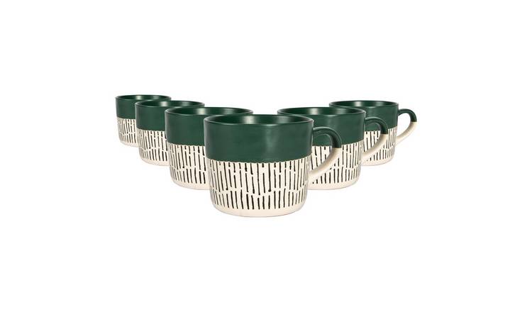 Nicola Spring Ceramic Dipped Dash Coffee Mugs - 475ml - Sage - Pack of 6