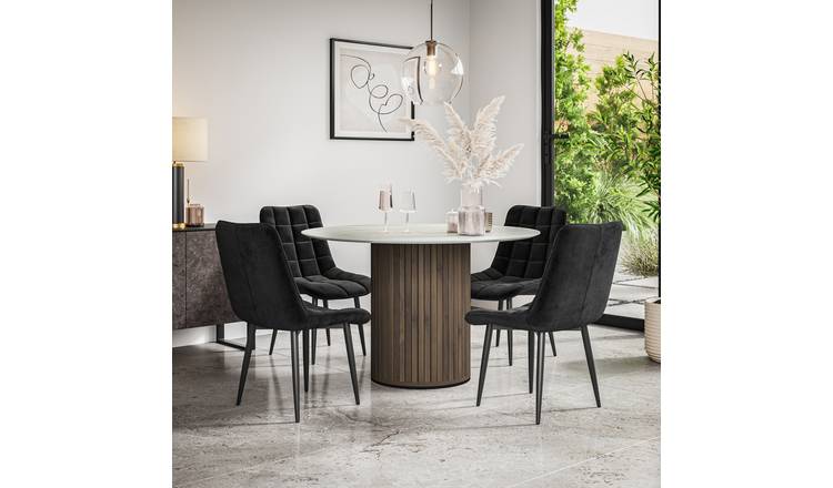 Furniture Online Arlo Nova Walnut Top w Wal Legs Dining Table & 4 Black Chairs