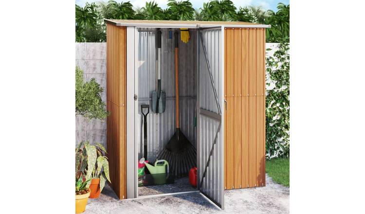 Walplus Galvanised Steel Garden Shed Wooden Look - 180.5 x 97 x 209.5 cm