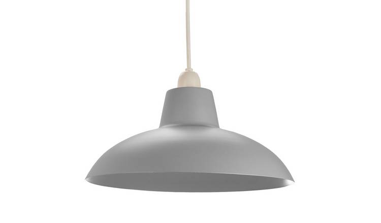 Happy Homewares Grey Industrial Retro Matt Curved Metal Pendant Shade - 29cm