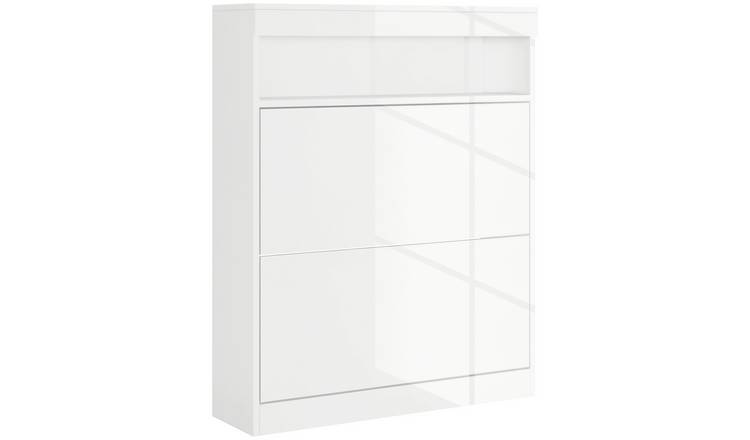 HOMCOM High Gloss Wall Mounted Shoe Cabinet - White