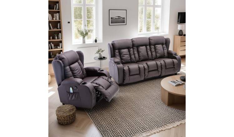 Furniture Online Caesar Electric Recliner Leather 1+3 Seater Sofa Set - Brown