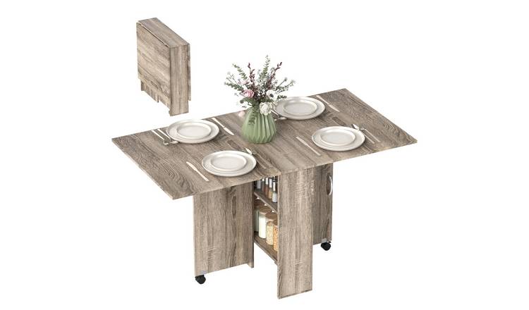 HOMCOM Folding Dining Table with 2-Tier Shelves for 4-6 People - Grey