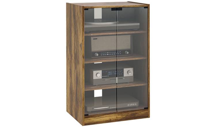 HOMCOM 4-Tier Record Player Stand with Storage and Shelves - Rustic Brown