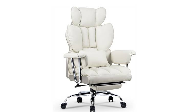 Rattantree Ergonomic High Back Leather Office Chair With Footrest - White