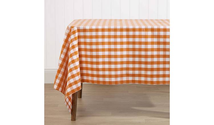 Homescapes Cotton Gingham Tablecloth - 137 x 178 cm - Orange