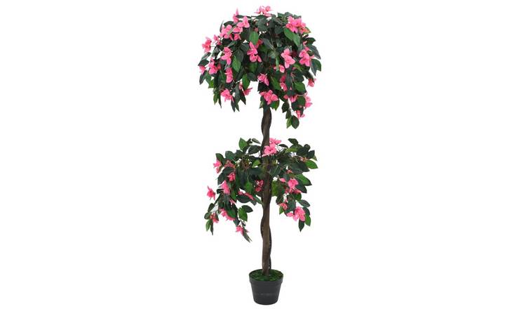 Walplus Artificial Rhododendron Plant with Pot - Green and Pink - 155 cm