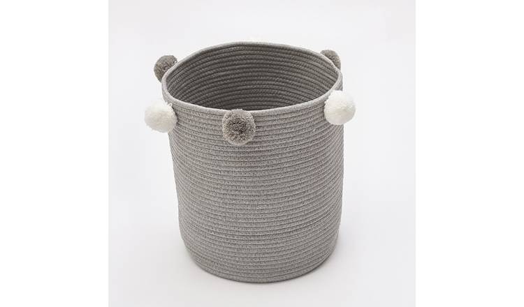 Living and Home Cotton Rope Woven Basket with Pompom - Grey