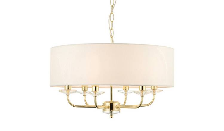 Loops Direct Brass Crystal 6 Light Ceiling Pendant - White
