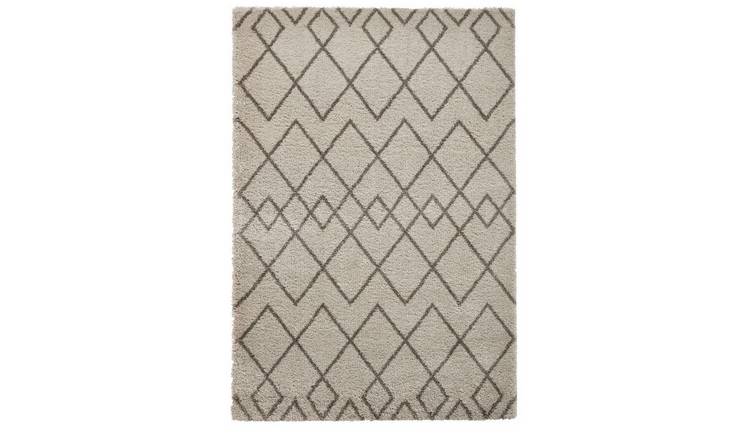 Mega Flooring White Shaggy Geometric Rug - 120 x 170cm
