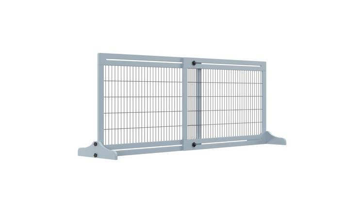 PawHut Adjustable Freestanding Pine & Steel Dog Gate - 104-180cm - Blue Grey