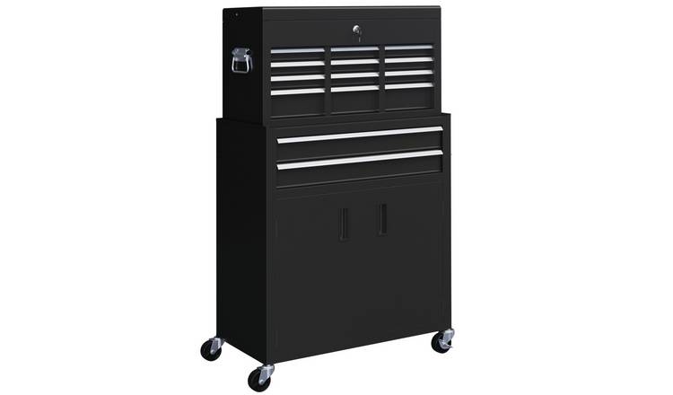 HOMCOM 6 Drawer Rolling Tool Cabinet with Pegboard and Top Chest - Black