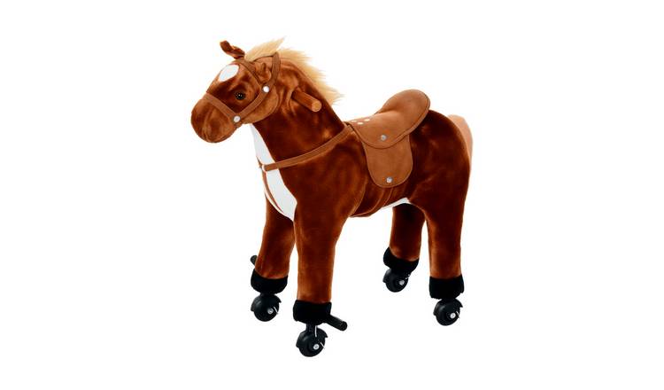 HOMCOM Plush Wheels Realistic Sounds Kids Walking Horse - Brown