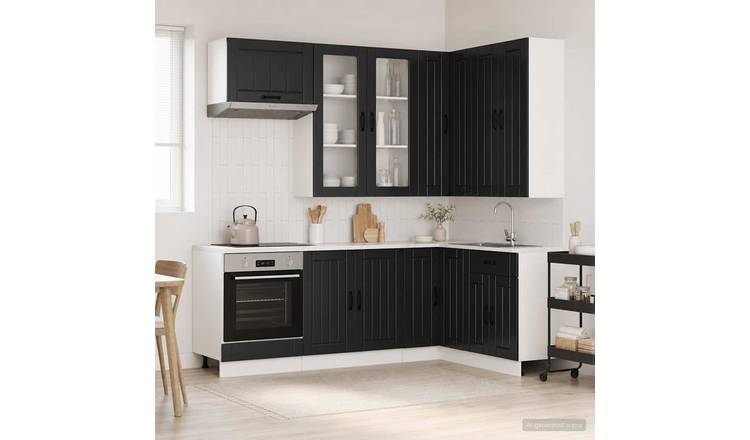 Walplus 8 Piece Engineered Wood Kitchen Unit Set - Black