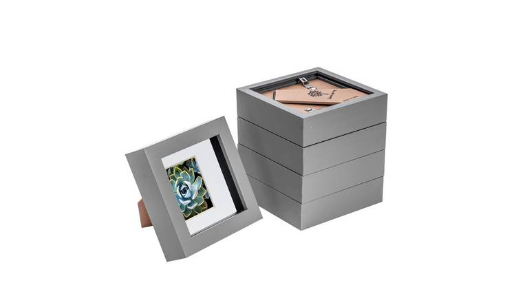 Nicola Spring 3D Box Photo Frames - 4 x 4" with Mount - Set of 5 - Grey