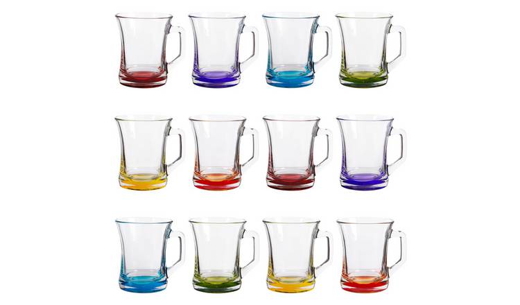 LAV Zen+ Coloured Base Glass Coffee Mugs - 225ml - Multicolour - Pack of 12