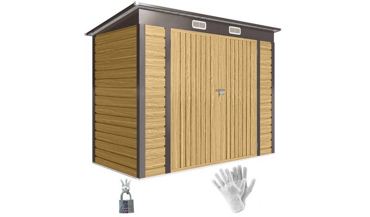 Outsunny 8 x 4ft Galvanised Steel Pent Roof Garden Shed – Oak