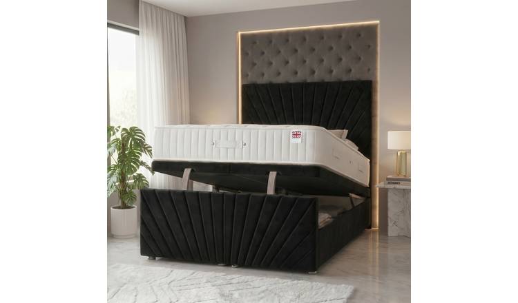 Somnior Velvet King Ottoman Divan Bed with Memory Mattress - Black