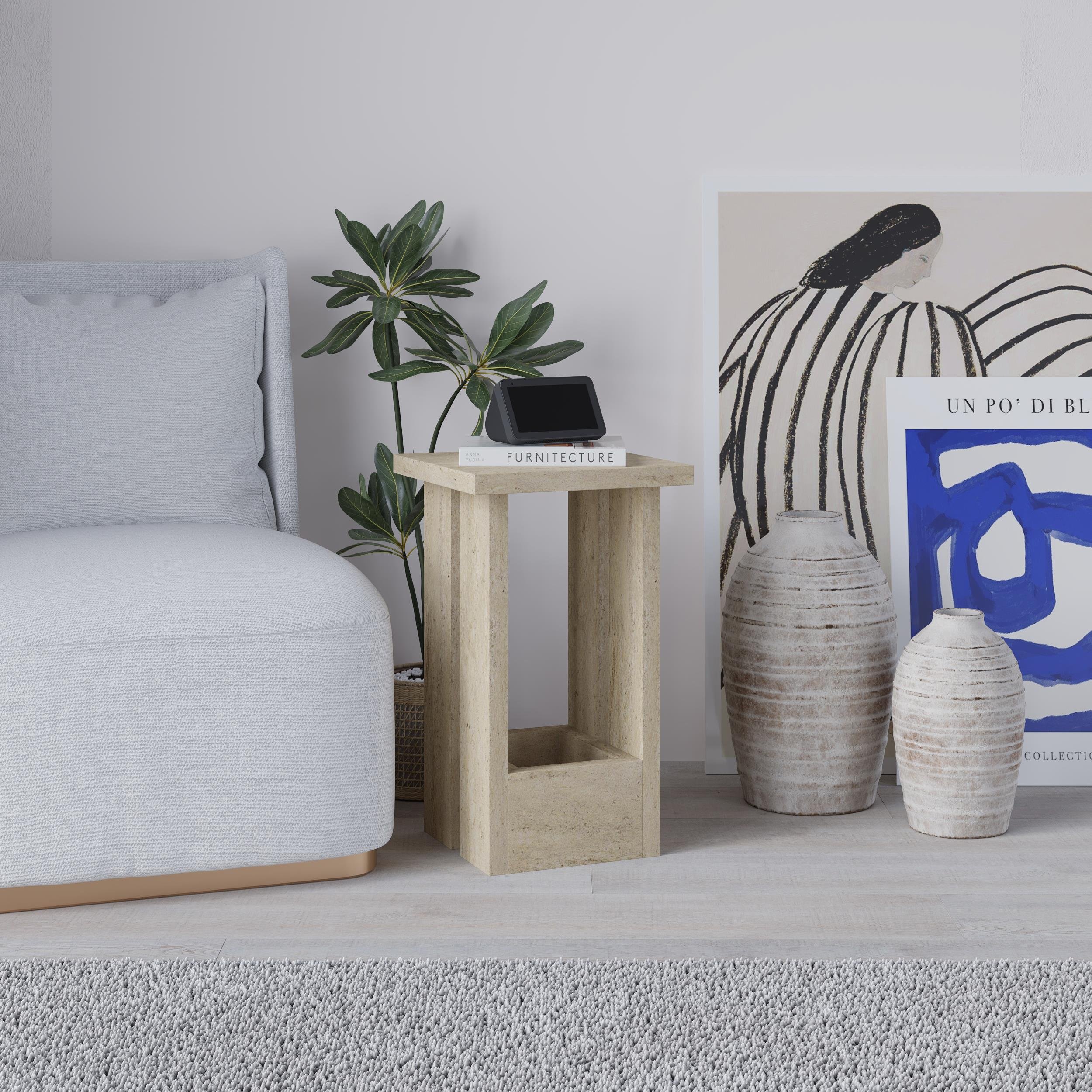 Decortie Tasos Melamine Particleboard Side Table - Stone - Image 3
