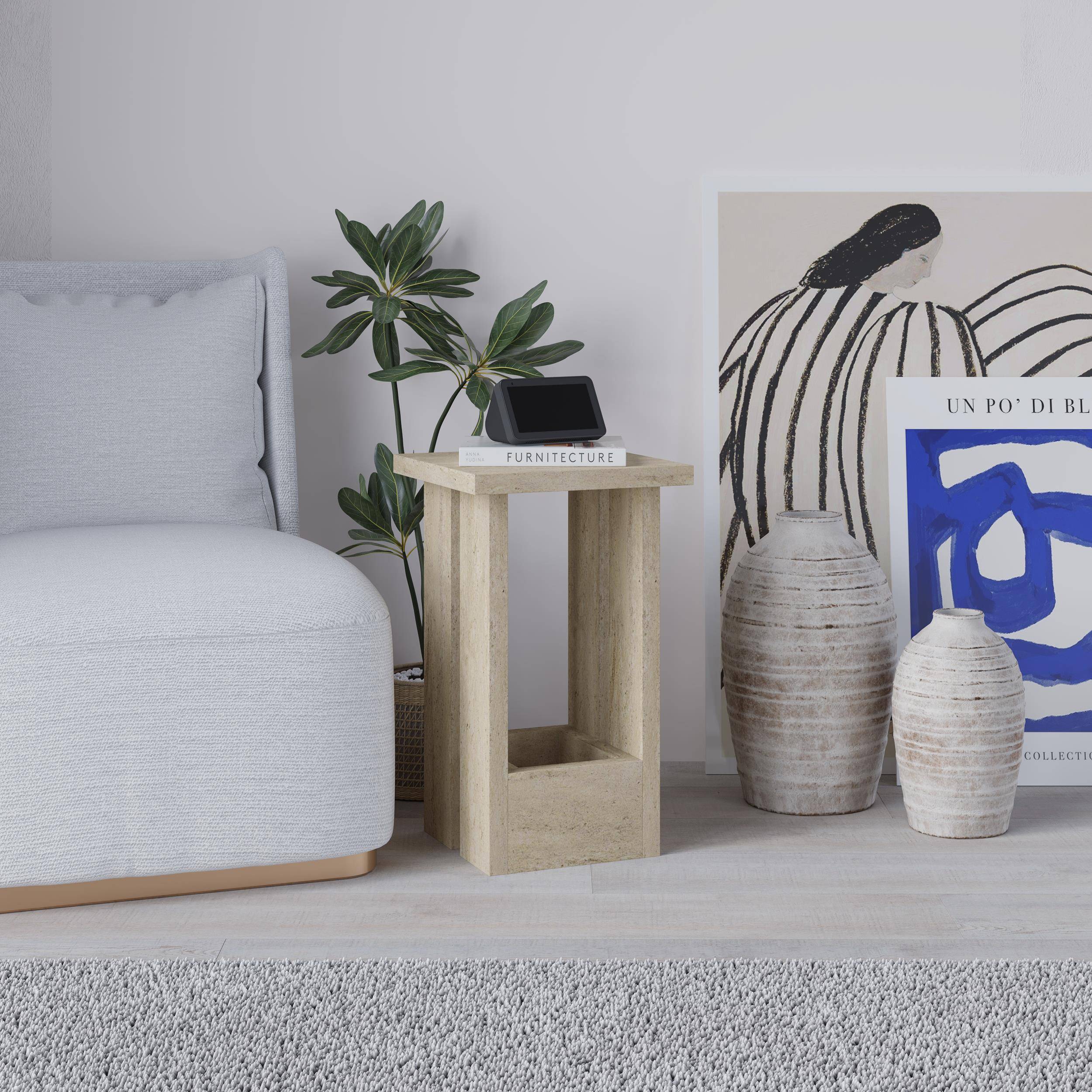 Decortie Tasos Melamine Particleboard Side Table - Stone - Image 3
