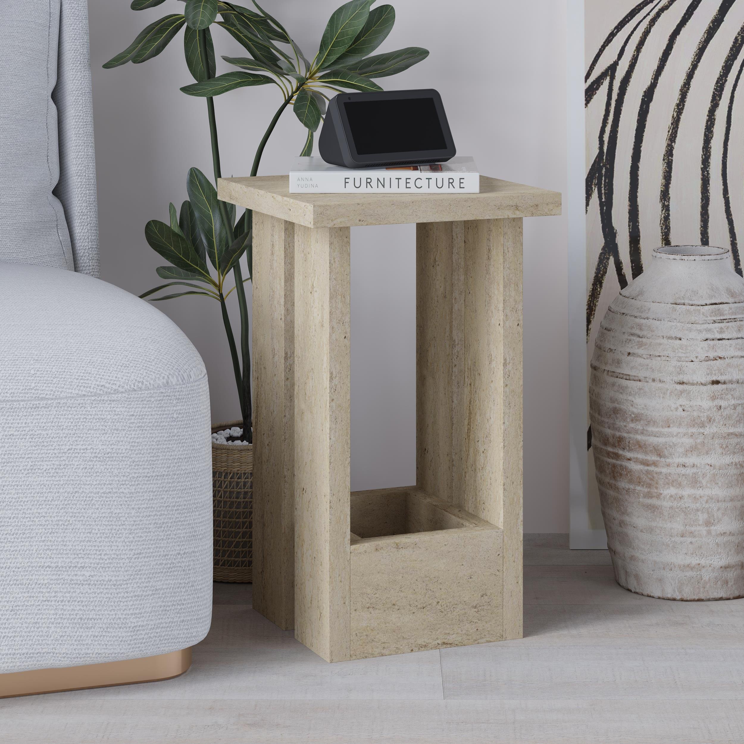 Decortie Tasos Melamine Particleboard Side Table - Stone - Image 5